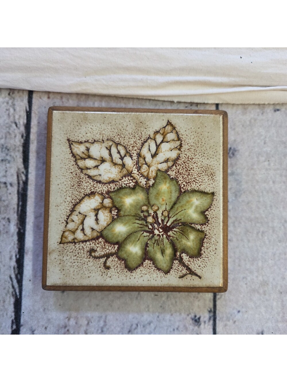 Vintage S Marco Italy Ceramica Floral Flower Tile Trivet Wood Frame